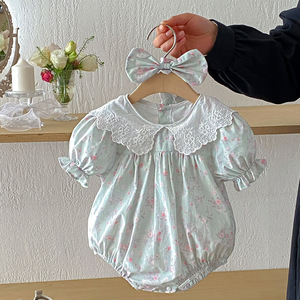 Gaun Anak Perempuan Motif Bunga Cetak Sisters, Rok Musim Panas, Baju Bayi Lengan Pendek, Romper Bayi Katun, Pakaian Bayi - Product Image 5