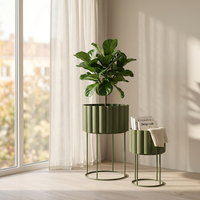 Set Kustom 2 Rak Bunga Logam Indoor Bertingkat dengan Lapisan Bubuk Matte, Penyangga Pot Bergelombang untuk Dekorasi Balkon Apartemen Gaya Farmhouse