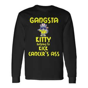 T-shirt à manches longues Gangsta Kitty, design de soutien aux survivants du cancer - Product Image 1