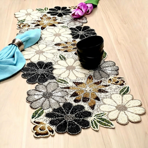 Embroidered Floral Table Runner Bohemian Home Decor Washable - Product Image 1