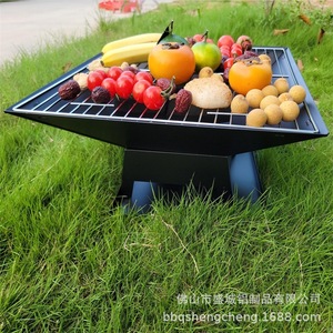 Outdoor Barbecue Grill Charcoal Stove Portable Foldable Camping Grilling Rack With Lid For Meat And Vegetables - Product Image 2