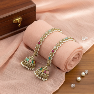 Jewelemarket <b>Gold</b> Plated Crystal Stone and Pearls Bracelets <b>Set</b> with Elegant Pearl <b>Bangles</b> Multi Color 2.4g - Product Image 3