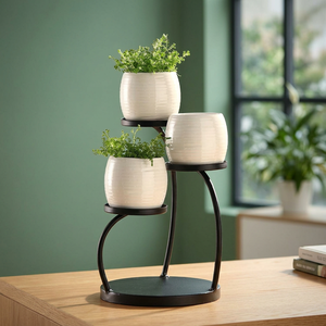 Soporte Redondo Negro de 3 Niveles para Macetas, de Hierro, para Hogar, Jardín, Escritorio, Interior y Exterior - Product Image 3