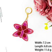 Gantungan Kunci Bunga Berhias Manik-Manik Warna Pink, Liontin Tas Bunga Buatan Tangan, Aksesori Hadiah