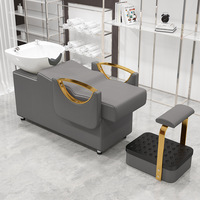 Vente Chaude Fauteuil Lavabo Moderne pour Salon, Chaise de Lavage de Cheveux Portable de Barbier, Lit Doré de Coiffure avec Bassin en Céramique pour Spa et Salons de Coiffure