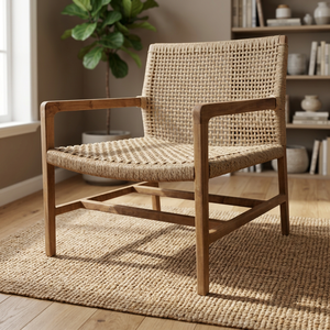 Silla de Comedor de Madera de Teca con Tejido de Cuerda, Sillón Resistente a la Intemperie, Muebles Modernos para Comedor, Jardín o Terraza - Product Image 3