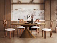 Table à manger rectangulaire Voxhome en bois grainé moderne, base conique, placage en bois massif multicouche pour meubles de salle à manger