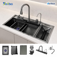 Nouvelle Tendance Évier de Cuisine Monobloc Noir 40 Pouces en Acier Inoxydable avec Robinet Cascade Nid d'Abeille Bionique Inclus