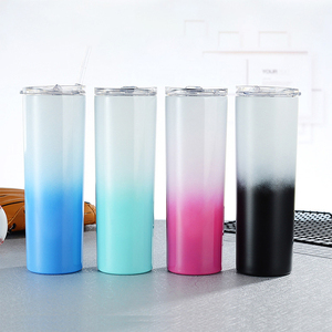 Wholesale Reusable <b>Double</b> <b>Wall</b> Travel Coffee Mugs Stainless Steel Insulated 20 oz Skinny Tumblers with Lid & Straw - Product Image 2