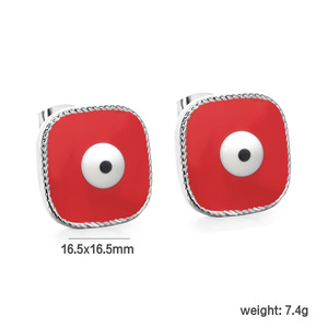 ต่างหูแบบติดหู ธีมดวงตา รูปทรงสี่เหลี่ยม โลหะผสมสังกะสีชุบทอง เครื่องประดับแฟชั่นสตรี ดีไซน์การ์ตูนหลากสี - Product Image 5