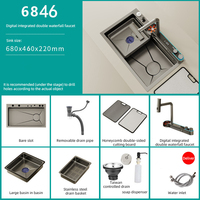 Évier de cuisine en acier inoxydable Évier de cuisine à cascade de luxe à affichage numérique LED anti-rayures avec lave-gobelet et distributeur de savon