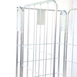 3 पक्षों <span class=keywords><strong>4</strong></span> पहिया गोदाम रसद परिवहन मुड़ा सुरक्षा रोलिंग तार जाल भंडारण ट्राली - Product Image 2