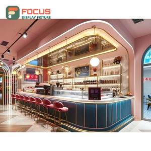 Minimal Cafe Service Counter Black <b>Walnut</b> Finish Coffee Bean Display Area Storefront Service Counter - Product Image 1