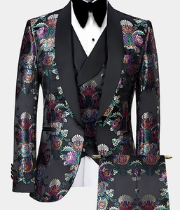 Tailored Custom Prom <strong>Suit</strong> Classic Wedding Men Tuxedo Black Floral <strong>Multi</strong> Color Tuxedo 3 Piece Men <strong>Suits</strong> - Product Image 6