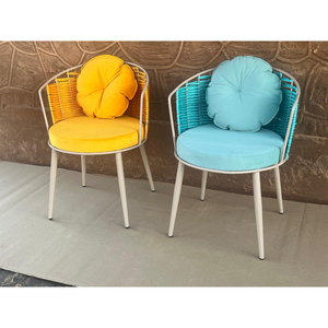 Silla de Comedor de Cuerda para Exteriores, Estructura Metálica, Cojín Tapizado, Muebles Modernos para Patio, Cafetería, Jardín, Diseño Colorido - Product Image 1