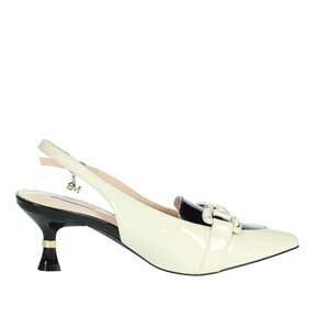 Mariella Burani Women's Slingback <b>Pump</b> Beige <b>Black</b> Patent Leather Heel - Product Image 4