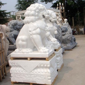 中国風等身大白い大理石foo犬彫刻寺院ライオン像 - Product Image 4