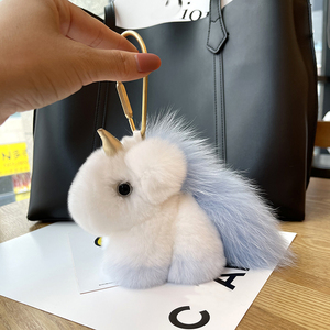 Porte-clés <span class=keywords><strong>Licorne</strong></span> de Luxe en Véritable Fourrure de Lapin Rex, Porte-clés Poney Moelleux, Porte-clés Animal en Peluche pour Sac à Dos, Cadeau d'Anniversaire pour Femme - Product Image 4