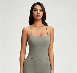 Buttery Soft Skin Friendly Women Cross Back Yoga Tank <b>Top</b>, Detachable Pads Nylon Spandex Workout Sports Crop <b>Top</b> - Product Image 3