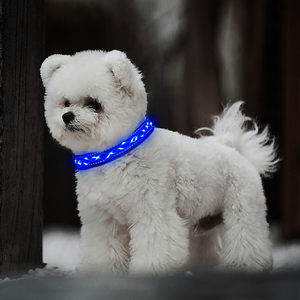 Suave recargable LED perro y gato <span class=keywords><strong>Collar</strong></span> Durable poliéster alta visibilidad bordado arte cuerda diseño estilo clásico patrón sólido - Product Image 5