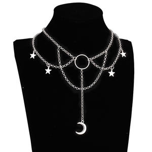 Collar de cadena de clavícula estilo Harajuku Punk, de varias capas, de acero inoxidable, unisex, para fiestas, con diseño geométrico de luna. - Product Image 4
