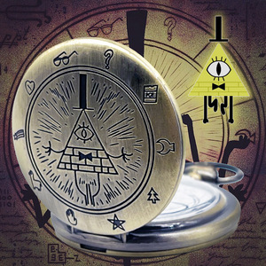 Reloj de Bolsillo Retro Gravity Falls con Motivo de <span class=keywords><strong>Demonio</strong></span> de un Solo Ojo Triangular, Movimiento de Cuarzo, Diseño Creativo Abatible, Estilo Vintage - Product Image 2
