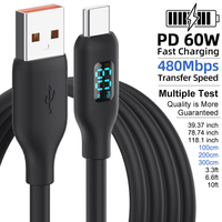 Justlink 60W LED Leistungsanzeige USB-A zu Typ-C Schnellladekabel 480Mbps Silikonkabel für Handy Tablet Laptop