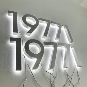 Glow in the dark chrome metal digital luminous house number 3d floating house number placca ottone led retroilluminato numeri civici