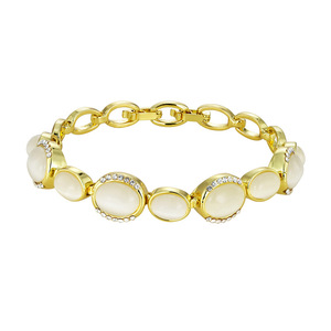 Bracciale a catena con pietra ovale a occhio di gatto, placcato oro 14K, gioiello delicato da polso, accessorio elegante e raffinato, regalo per donna. - Product Image 6
