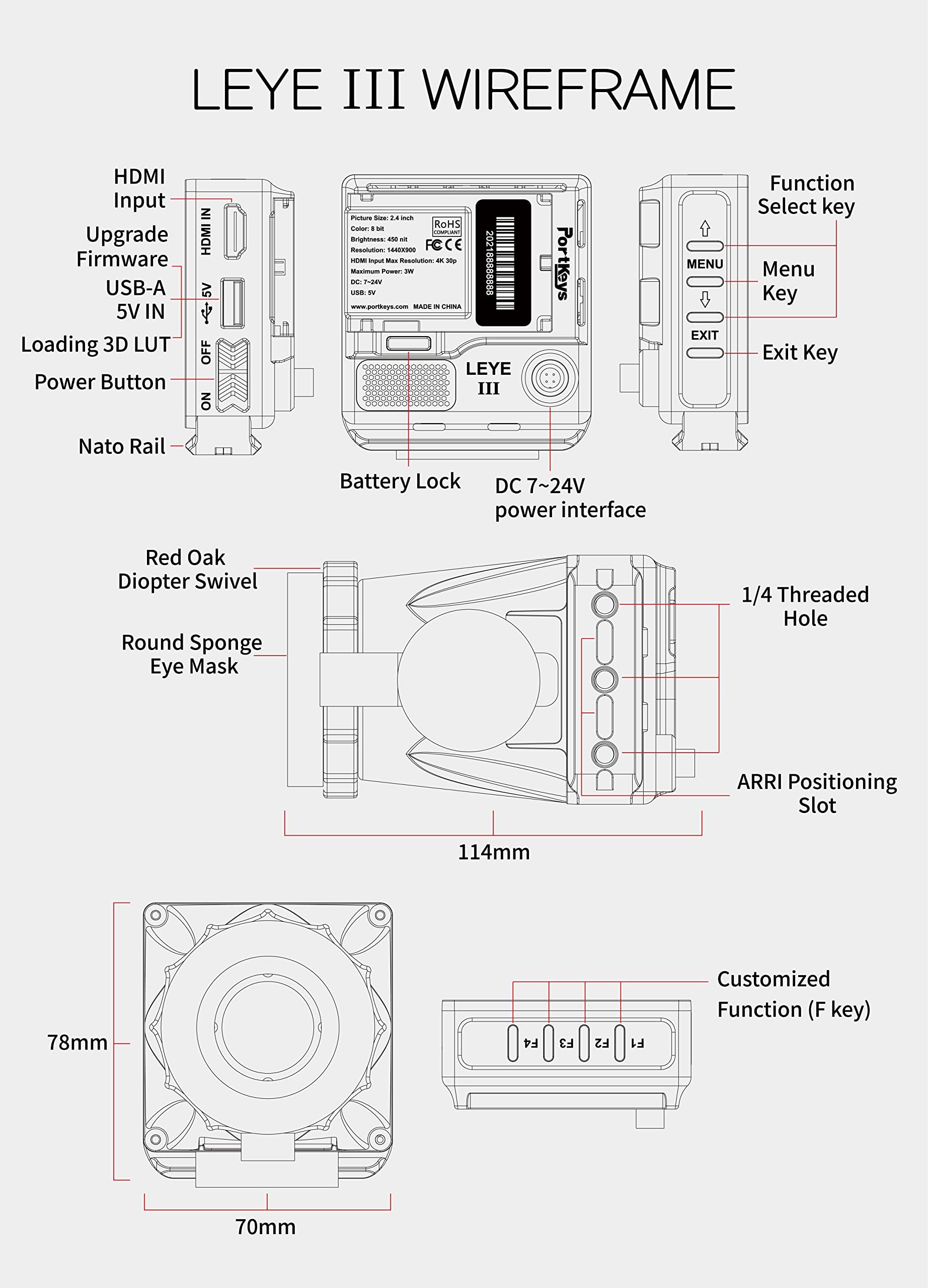 For Portkeys LEYE III 4K HD電子ビューファインダー 2.4インチLCDモニター