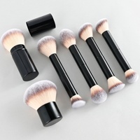 Nouvel ensemble de 6 pinceaux de maquillage pour le visage à double embout avec manche métallique, pour fond de teint, poudre, blush et contour