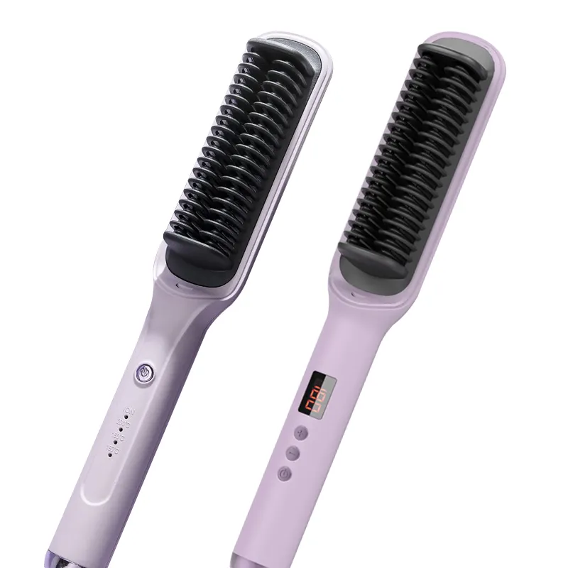 Yeni yükseltme Lcd anyon saç düzleştirici tarak şekillendirici fırça ti-haşlanma elektrikli saç sıcak fırça düzleştirici 2024