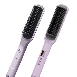 Escova alisadora de cabelo elétrica Nti-Scald 2024 para alisamento de cabelo, pente de ânion LCD, nova atualização