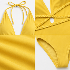 Maillot de bain une pièce pour femme A&J certifié OEKO-TEX, coupe plongeante, bretelles tressées, découpes, coupe haute, fournisseur sur mesure - Product Image 2