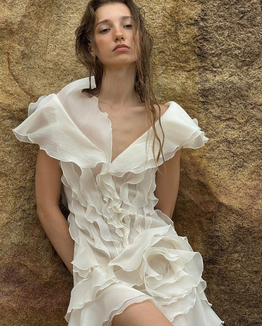 Girls' Casual Asymmetrical Mini Dress with Gentle Sweet Ruffled