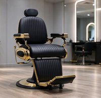 Meilleures ventes - Chaise de barbier hydraulique inclinable à dossier capitonné de style rétro classique pour salon de coiffure professionnel