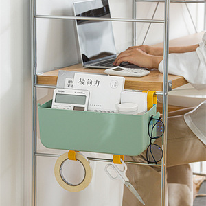 Storage Basket With Hooks For Bedside Dormitory Multifunctional Organizer Rectangle Light Tea Green Elegant <b>White</b> - Product Image 2