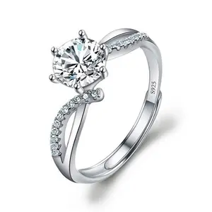 DAIHE moda elmas nişan yüzüğü Ins stil kadınlar taç 1 karat zirkon yüzükler ayarlanabilir açık takı