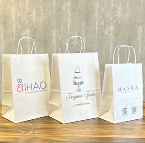 Sacs de shopping en papier kraft recyclé personnalisés avec logo, pour pizza, nouilles, lait, avec poignée de longueur de main pour l'emballage alimentaire - Product Image 5