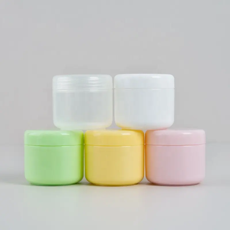 Vendita calda 50g 50ml vuoto traslucido bianco verde giallo rosa singola parete PP plastica cosmetico per la cura della pelle barattolo per la crema