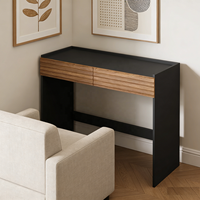 Escritorio de Estudio Moderno con 2 Cajones, Escritorio para Computadora con Altura Ajustable, Acabado en Madera Negra para Oficina en Casa