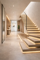 Escalier intérieur personnalisé durable en pierre naturelle empilée, pour villa, loft, duplex, avec garde-corps en verre moderne et luxueux pour appartement et hôtel
