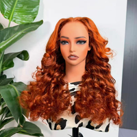 Proveedor de Pelucas de Cabello Humano Rizado y Voluminoso con Frente de Encaje 5x7, Sin Pegamento, Color Naranja, 100% Cabello Virgen