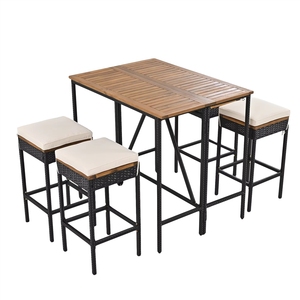 Ensemble <span class=keywords><strong>de</strong></span> salle à manger contemporain 5 pièces <span class=keywords><strong>en</strong></span> <span class=keywords><strong>rotin</strong></span> PE et bois d'acacia pour l'extérieur, capacité 7 personnes, plateau <span class=keywords><strong>de</strong></span> <span class=keywords><strong>table</strong></span> pliable, résistant aux intempéries pour patio - Product Image 1