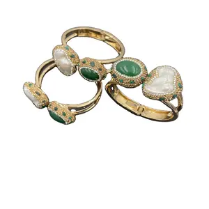 Natural Baroque Pearl Jade Bracelet European & American Fashion Czech Diamond Bangle Jewelry
