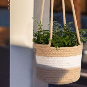 Cesta de ratán para el vientre de algas marinas <span class=keywords><strong>con</strong></span> pompones, maceta para colgar en la pared para plantas, la decoración más vendida de bambú Vintage - Product Image 4