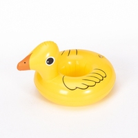 Porte-gobelet gonflable en PVC jaune conception de canard pour piscine plage sable jouets impression de Logo personnalisable pour tasses à thé au lait Cola