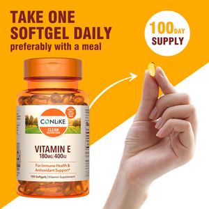 Capsule di Vitamina <span class=keywords><strong>E</strong></span> 100% Naturale OEM, Supporto alla Bellezza, Senza Glutine, Senza Lattosio, Non OGM, 180mg 400UI, 60 Capsule Morbide per Adulti - Product Image 3