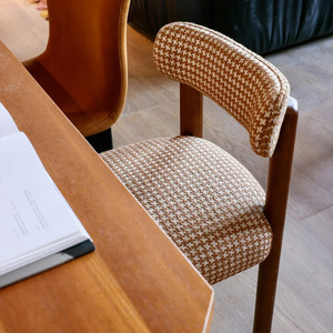 Vintage Solid Wood Dining Chair Upholstered Retro French Country Style Creamy Fabric Home Use - Product Image 4