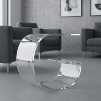 Table d'appoint d'angle en acrylique transparent de luxe style Art Déco en forme de G |   Table de chevet transparente écologique de 5 mm d'épaisseur, facile à assembler pour